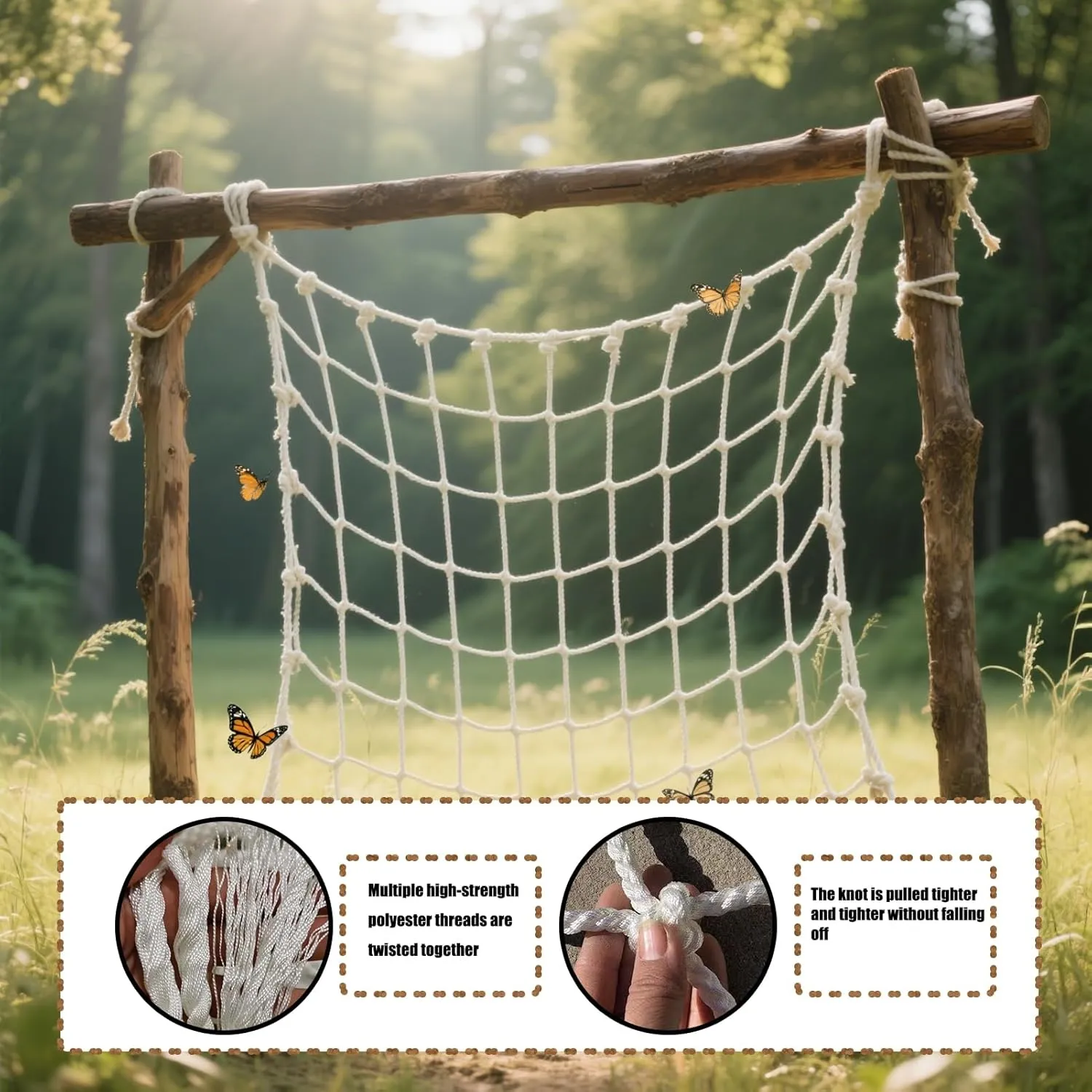 Adults Climbing Net Outdoor - Climbing Cargo Net Rope Ladder for Playground Jungle Gym Treehouse - Heavy-Duty Obstacle Course & Swingset Training Equipment,200x200cm
