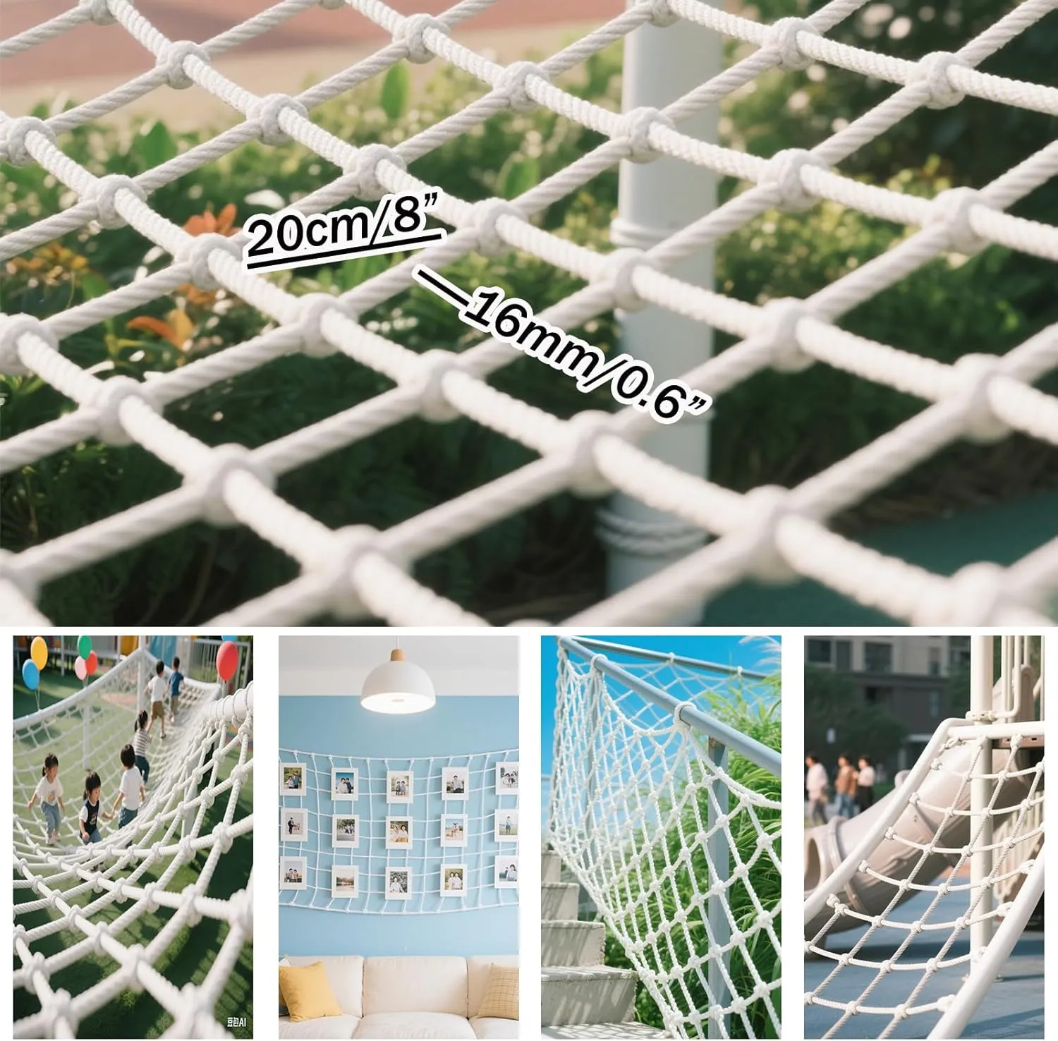 Adults Climbing Net Outdoor - Climbing Cargo Net Rope Ladder for Playground Jungle Gym Treehouse - Heavy-Duty Obstacle Course & Swingset Training Equipment,200x200cm