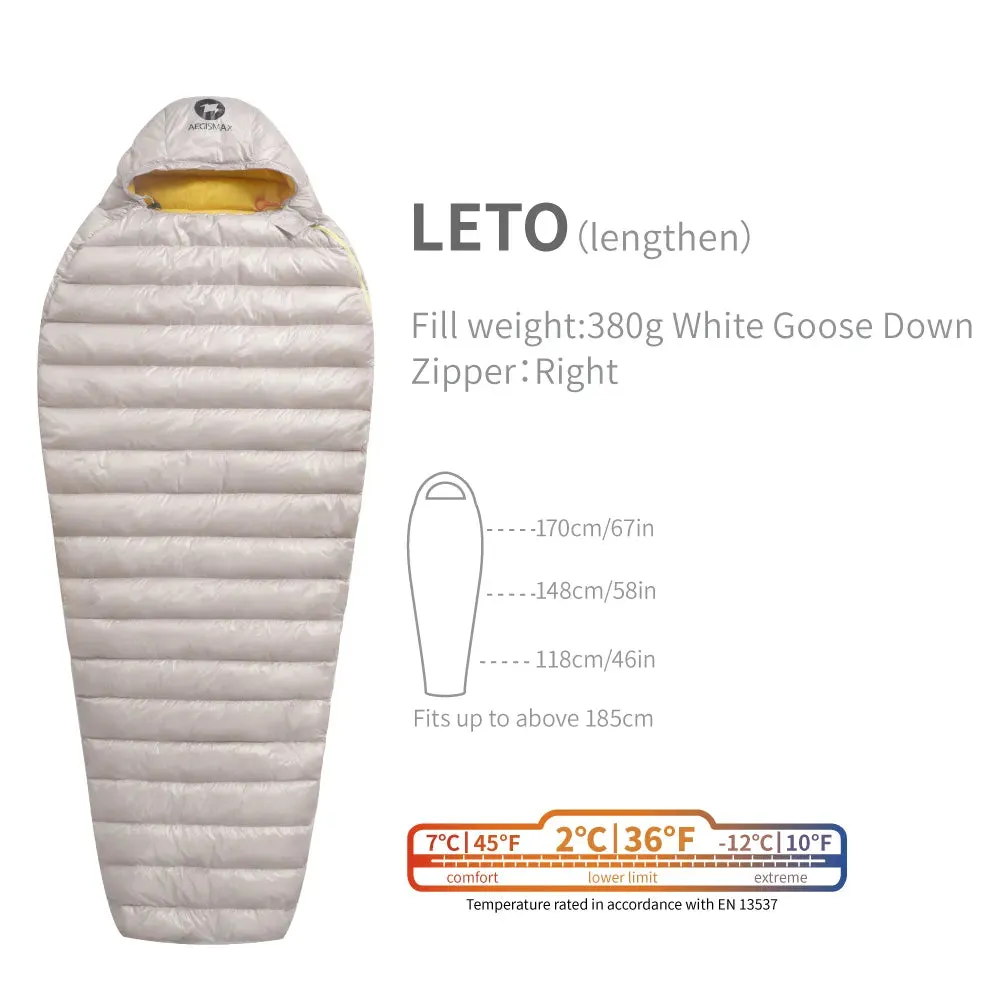 AEGISMAX LETO 2 Degree 700FP Ultra Dry Goose Down Sleeping Bag Ultralight Bag for Men & Women