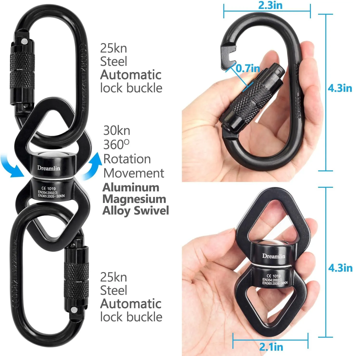 Aerial Silks Hardware Kit 30 KN Swing Swivel Aerial Yoga Hammock Rigging Aluminum Swivel Aerial Hoop Lyra Rotational Device Hanging Accessory