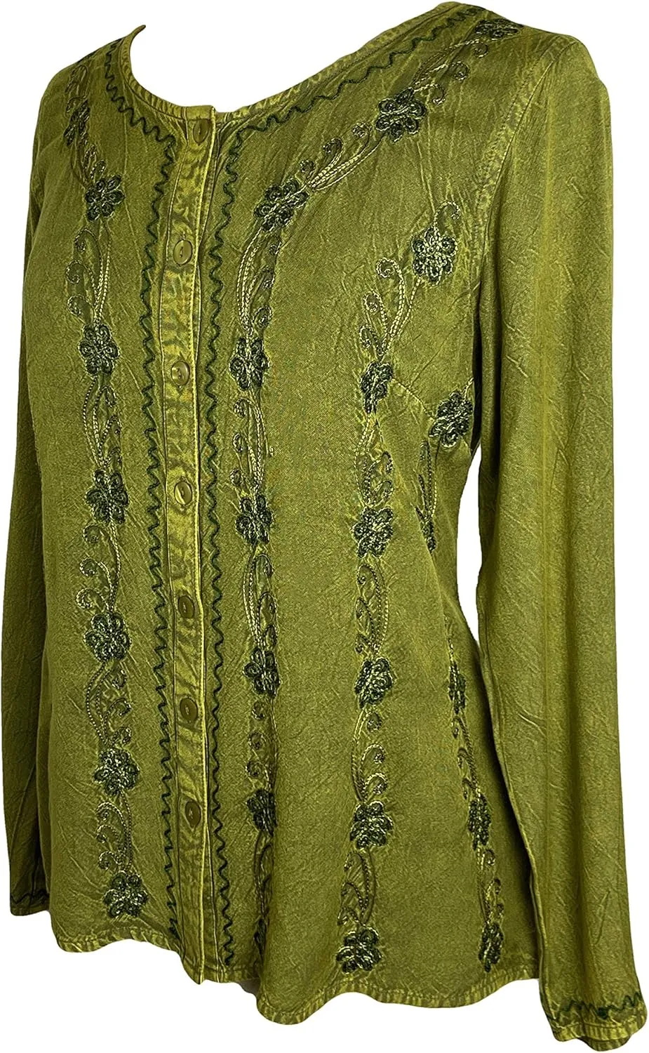Agan Traders 2025 Spring Long Sleeve Button Down Bohemian Tops for Women - Embroidered Blouse Shirt with Adjustable Rope Ties