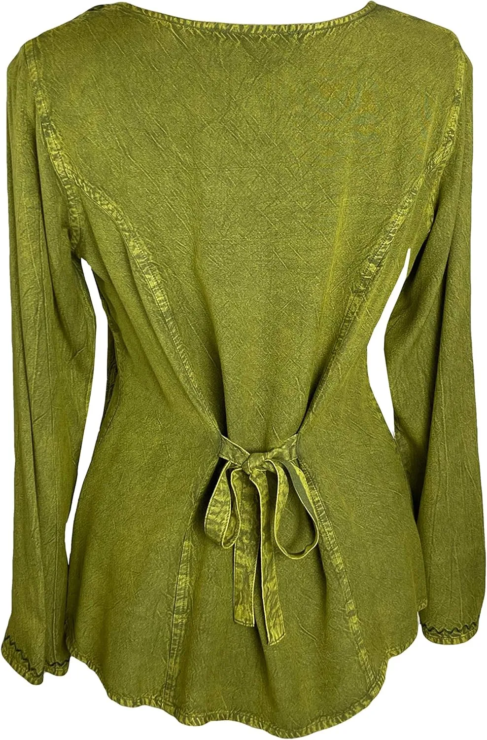 Agan Traders 2025 Spring Long Sleeve Button Down Bohemian Tops for Women - Embroidered Blouse Shirt with Adjustable Rope Ties