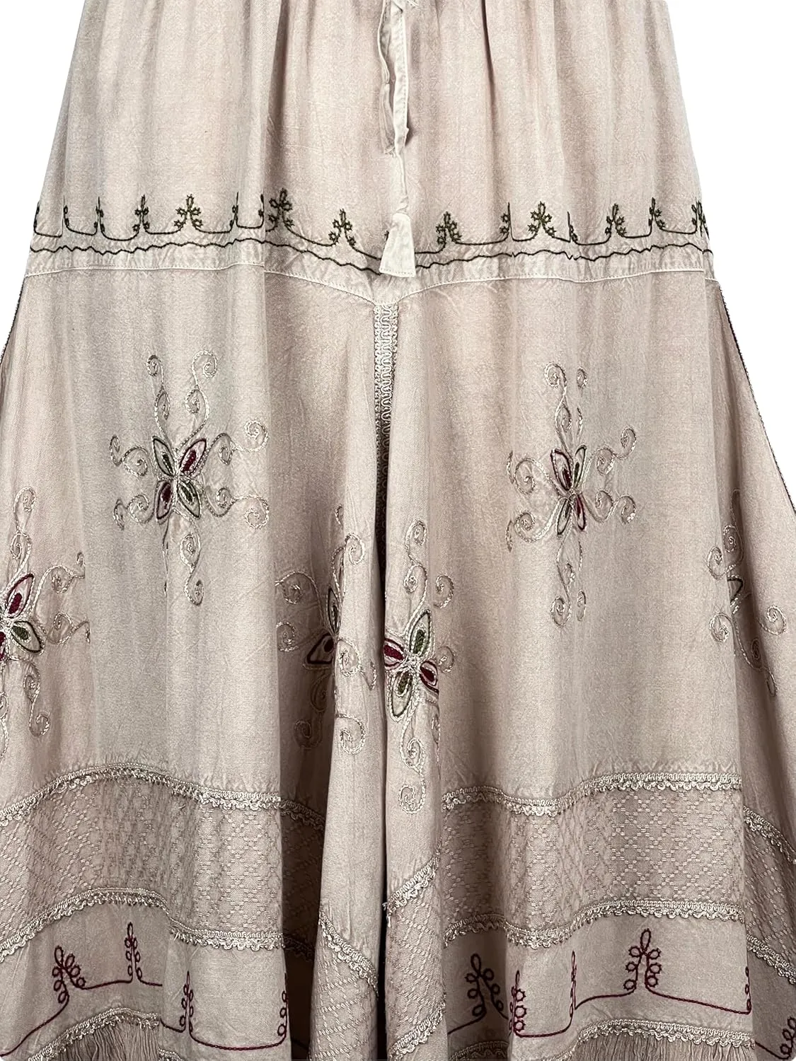 Agan Traders 2025 Spring Women's Flowy Handkerchief Hemline Midi Maxi Skirts for Women - Gypsy Embroidered Ruffle Long Skirts
