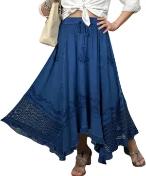 Agan Traders 2025 Spring Women's Flowy Handkerchief Hemline Midi Maxi Skirts for Women - Gypsy Embroidered Ruffle Long Skirts