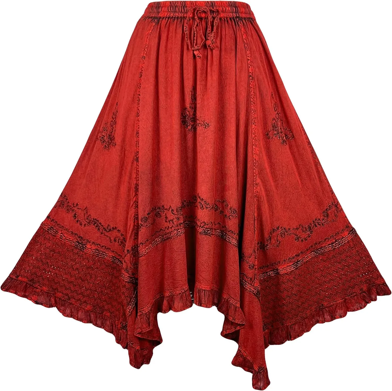 Agan Traders 2025 Spring Women's Flowy Handkerchief Hemline Midi Maxi Skirts for Women - Gypsy Embroidered Ruffle Long Skirts