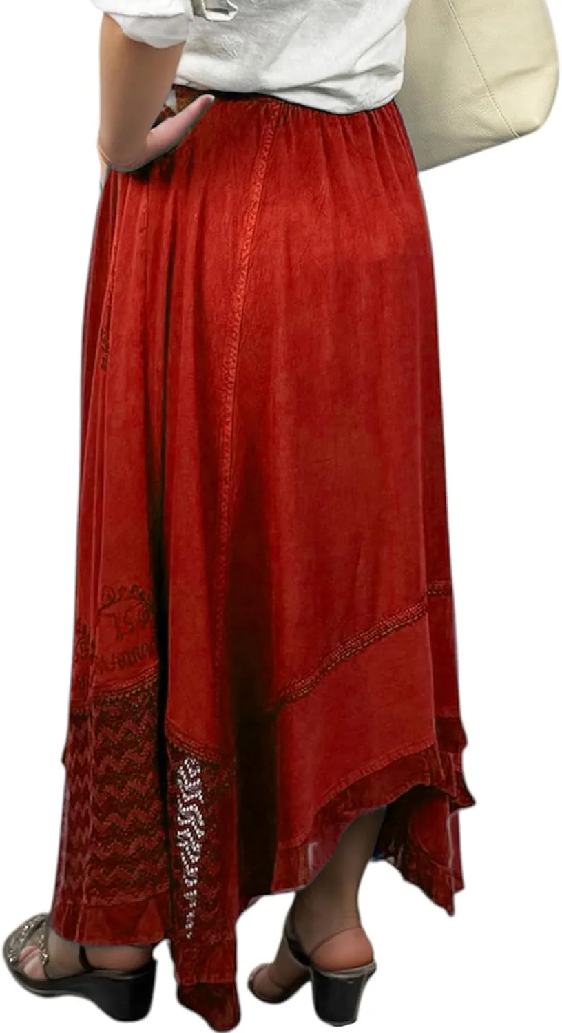 Agan Traders 2025 Spring Women's Flowy Handkerchief Hemline Midi Maxi Skirts for Women - Gypsy Embroidered Ruffle Long Skirts