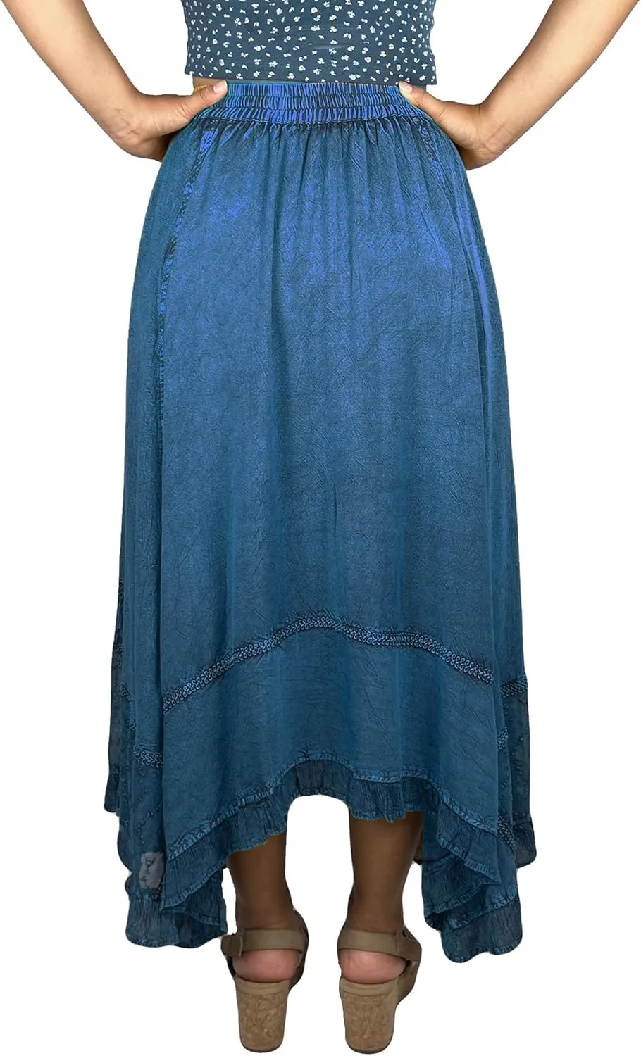 Agan Traders 2025 Spring Women's Flowy Handkerchief Hemline Midi Maxi Skirts for Women - Gypsy Embroidered Ruffle Long Skirts