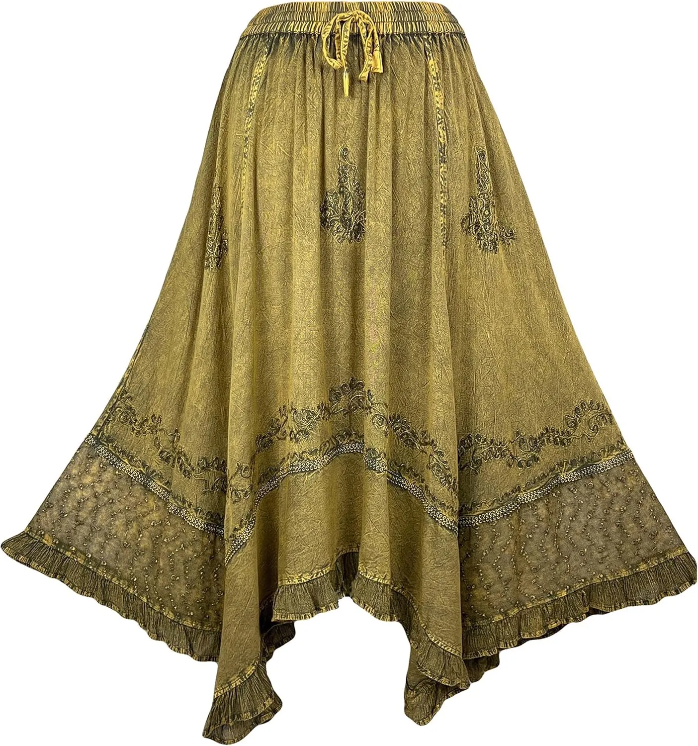 Agan Traders 2025 Spring Women's Flowy Handkerchief Hemline Midi Maxi Skirts for Women - Gypsy Embroidered Ruffle Long Skirts