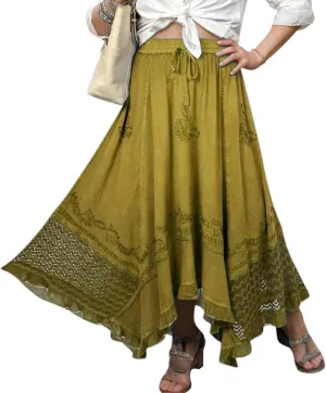Agan Traders 2025 Spring Women's Flowy Handkerchief Hemline Midi Maxi Skirts for Women - Gypsy Embroidered Ruffle Long Skirts