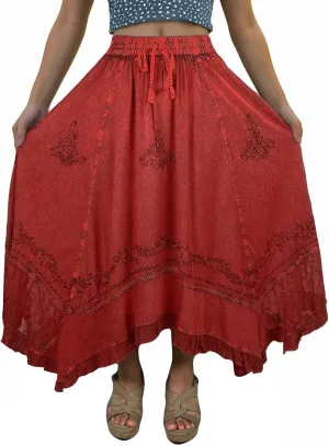 Agan Traders 2025 Spring Women's Flowy Handkerchief Hemline Midi Maxi Skirts for Women - Gypsy Embroidered Ruffle Long Skirts