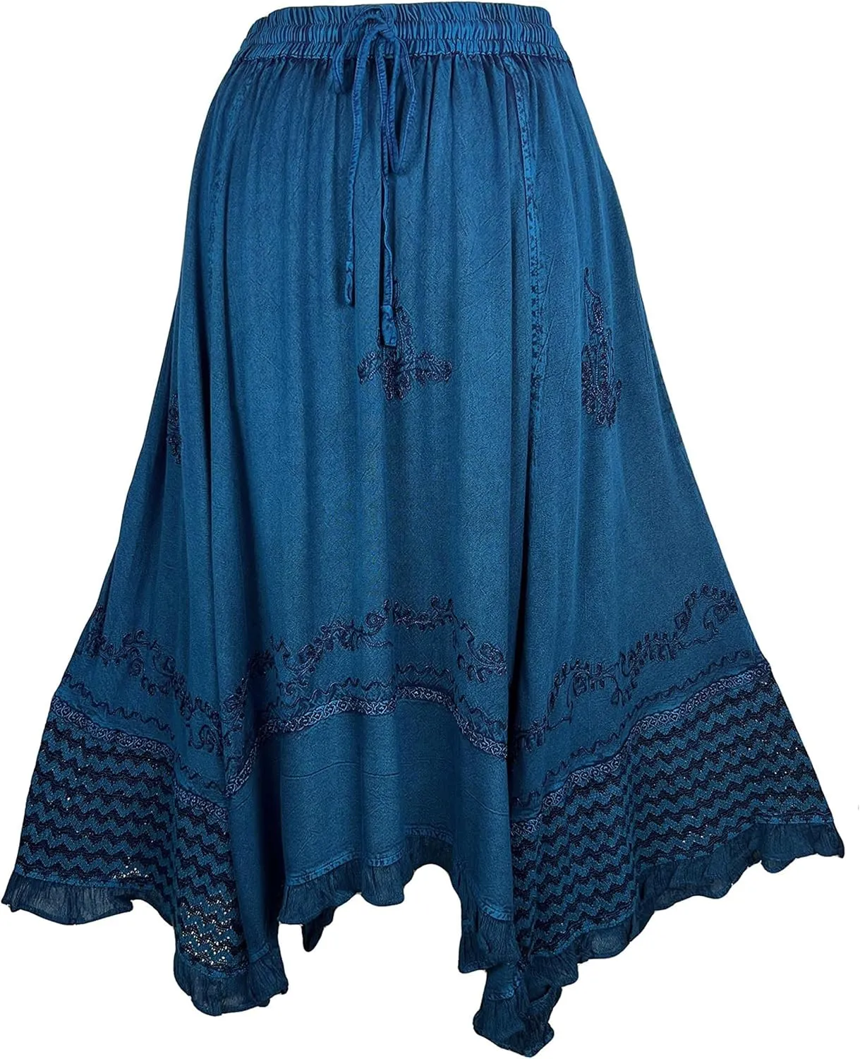 Agan Traders 2025 Spring Women's Flowy Handkerchief Hemline Midi Maxi Skirts for Women - Gypsy Embroidered Ruffle Long Skirts
