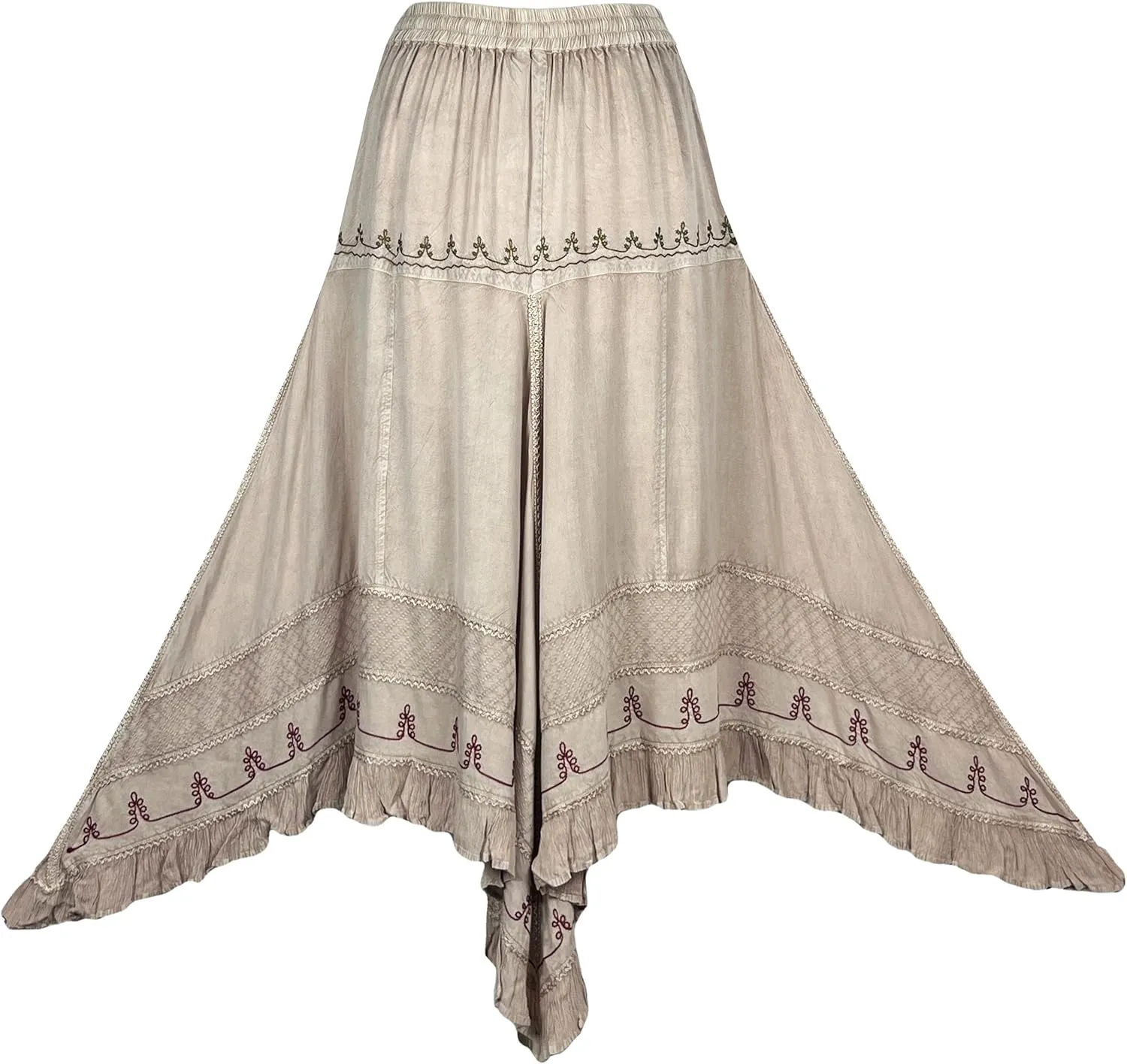 Agan Traders 2025 Spring Women's Flowy Handkerchief Hemline Midi Maxi Skirts for Women - Gypsy Embroidered Ruffle Long Skirts