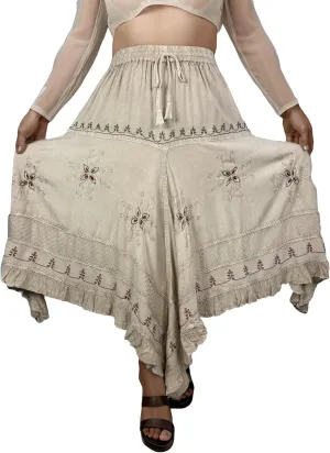 Agan Traders 2025 Spring Women's Flowy Handkerchief Hemline Midi Maxi Skirts for Women - Gypsy Embroidered Ruffle Long Skirts