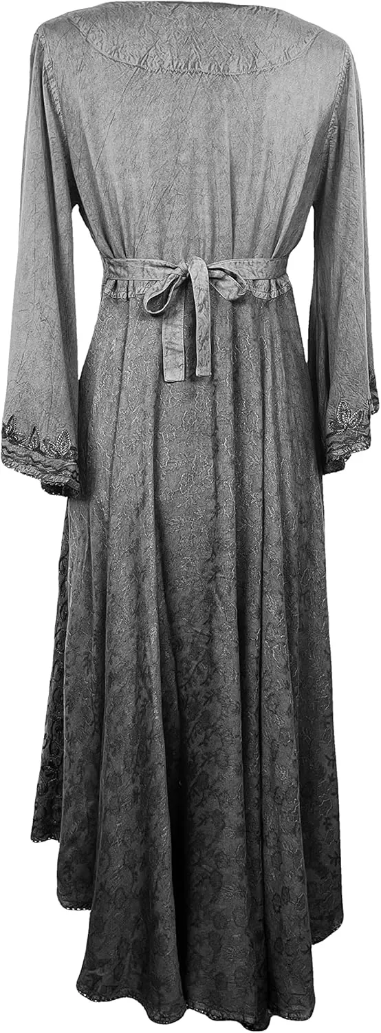 Agan Traders Women's 2025 Sping Bohemian Medieval Renaissance Embroidered Bell Sleeve Flared Calf Length Dress Gown