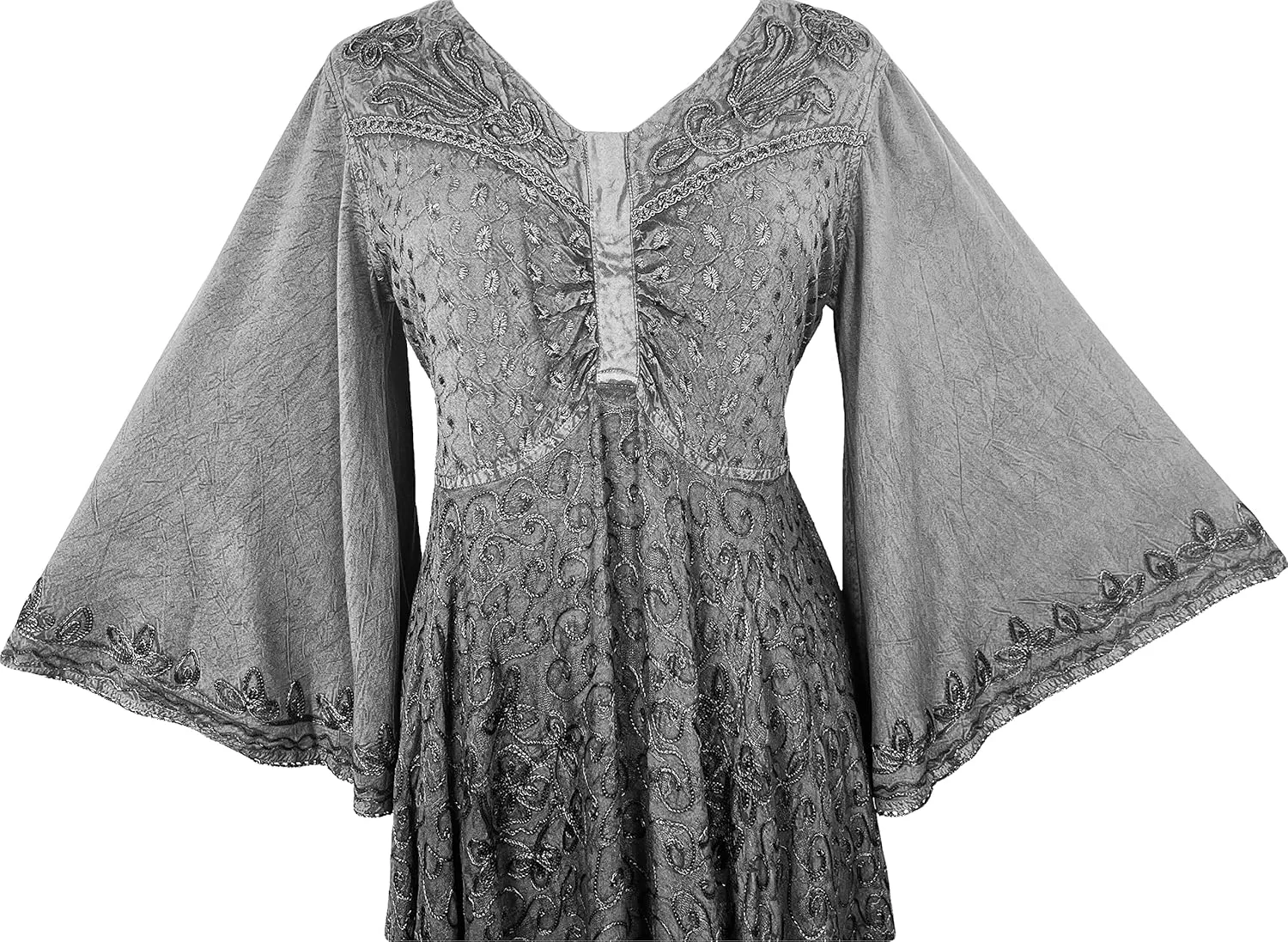 Agan Traders Women's 2025 Sping Bohemian Medieval Renaissance Embroidered Bell Sleeve Flared Calf Length Dress Gown