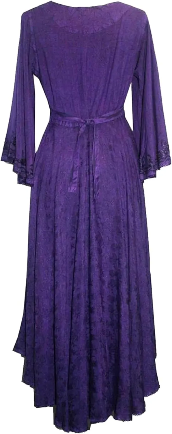 Agan Traders Women's 2025 Sping Bohemian Medieval Renaissance Embroidered Bell Sleeve Flared Calf Length Dress Gown
