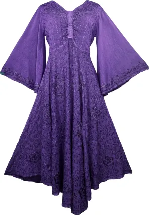Agan Traders Women's 2025 Sping Bohemian Medieval Renaissance Embroidered Bell Sleeve Flared Calf Length Dress Gown
