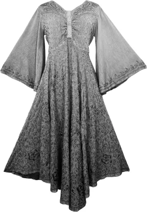 Agan Traders Women's 2025 Sping Bohemian Medieval Renaissance Embroidered Bell Sleeve Flared Calf Length Dress Gown