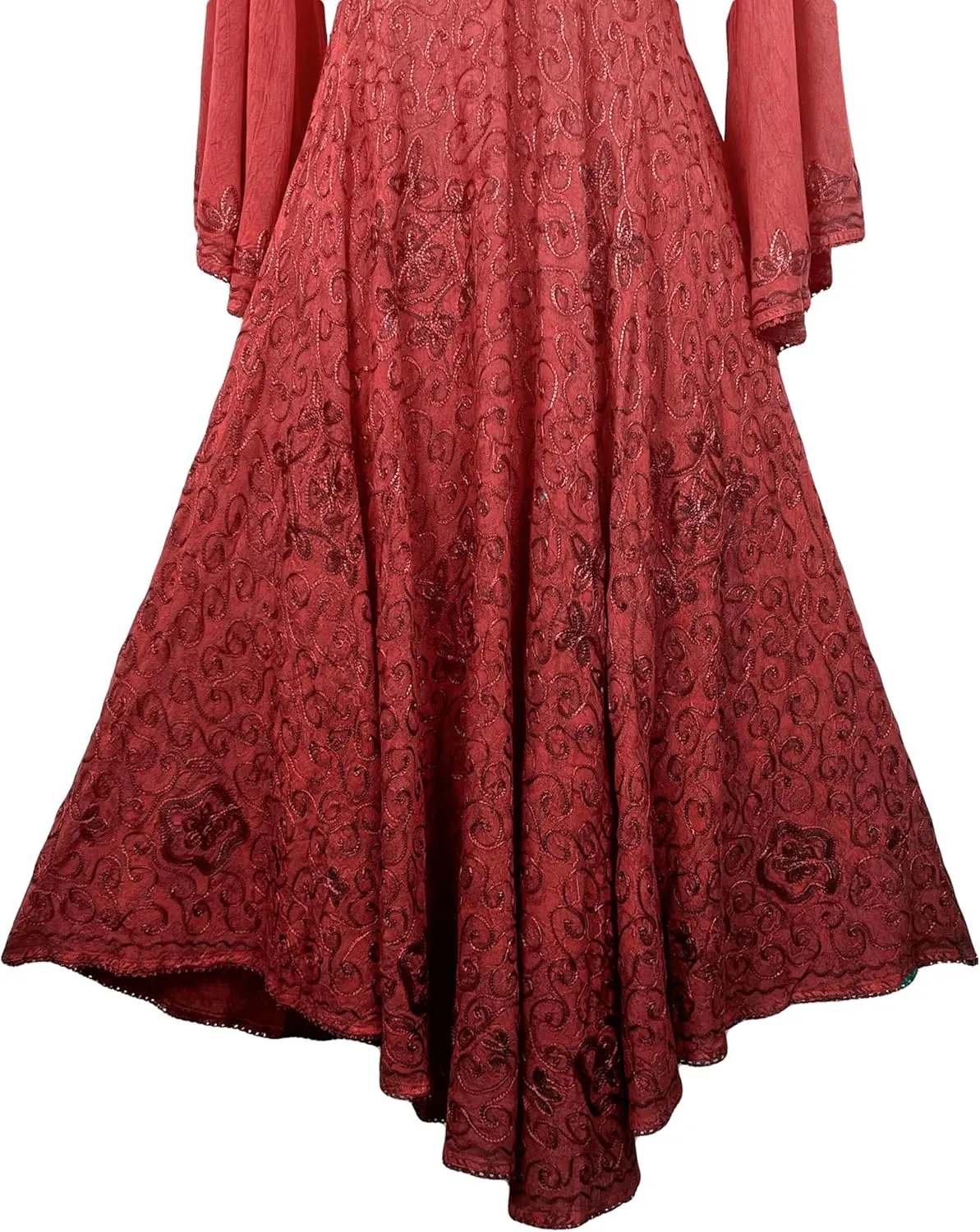 Agan Traders Women's 2025 Sping Bohemian Medieval Renaissance Embroidered Bell Sleeve Flared Calf Length Dress Gown