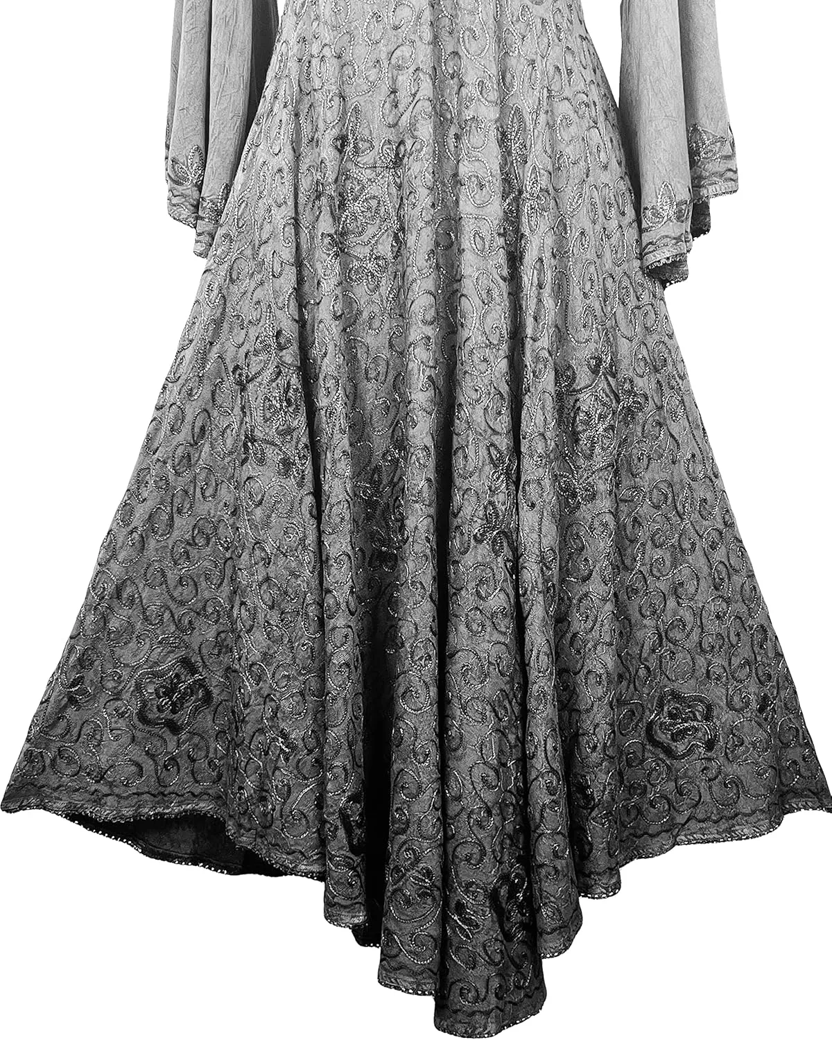 Agan Traders Women's 2025 Sping Bohemian Medieval Renaissance Embroidered Bell Sleeve Flared Calf Length Dress Gown