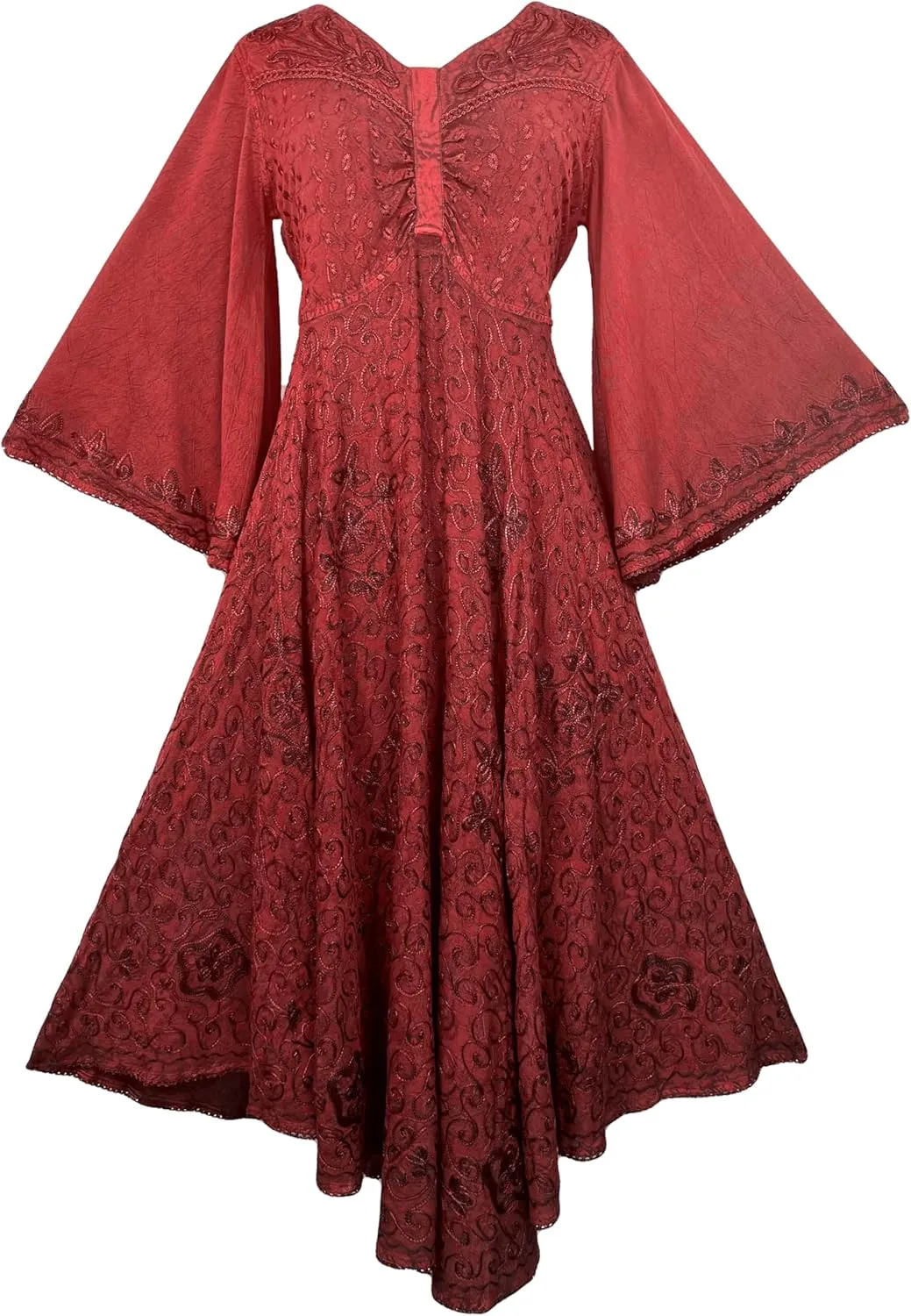 Agan Traders Women's 2025 Sping Bohemian Medieval Renaissance Embroidered Bell Sleeve Flared Calf Length Dress Gown