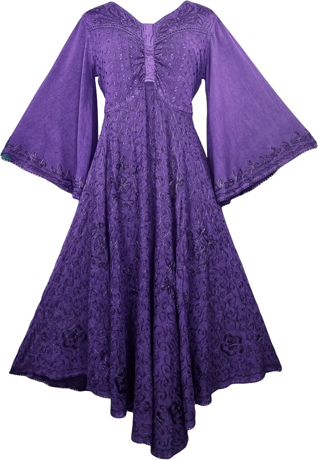 Agan Traders Women's 2025 Sping Bohemian Medieval Renaissance Embroidered Bell Sleeve Flared Calf Length Dress Gown