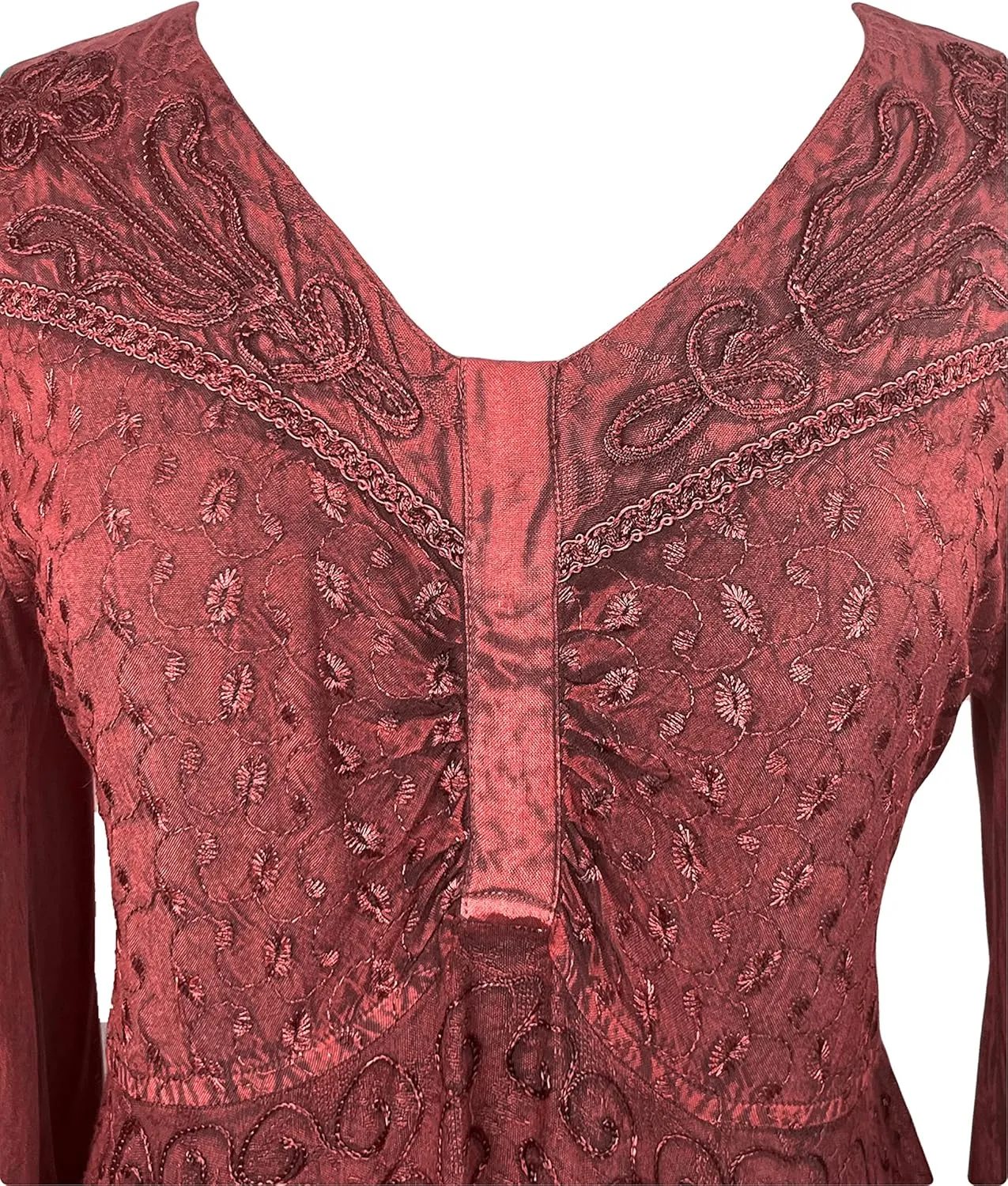 Agan Traders Women's 2025 Sping Bohemian Medieval Renaissance Embroidered Bell Sleeve Flared Calf Length Dress Gown