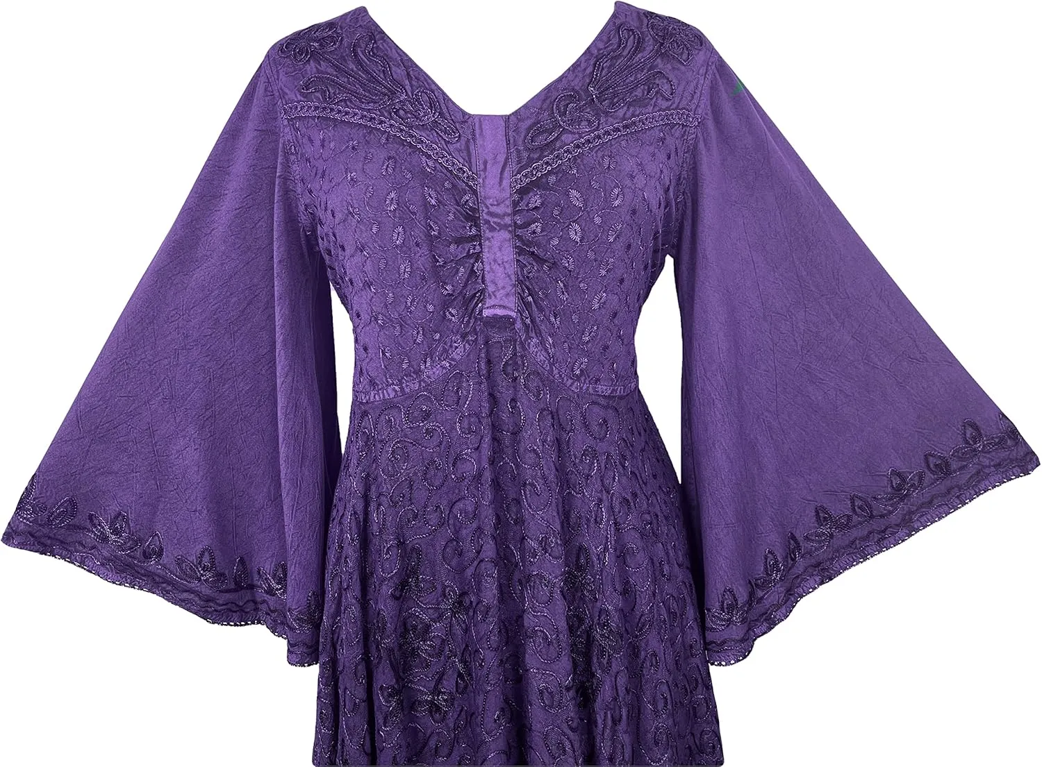Agan Traders Women's 2025 Sping Bohemian Medieval Renaissance Embroidered Bell Sleeve Flared Calf Length Dress Gown