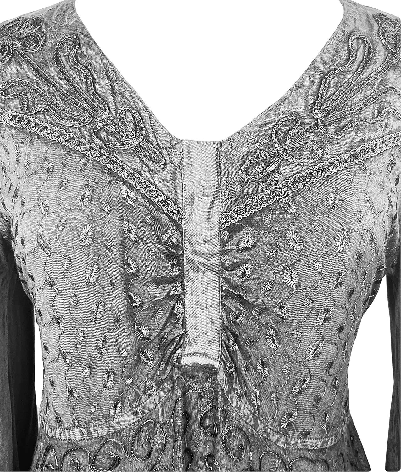 Agan Traders Women's 2025 Sping Bohemian Medieval Renaissance Embroidered Bell Sleeve Flared Calf Length Dress Gown
