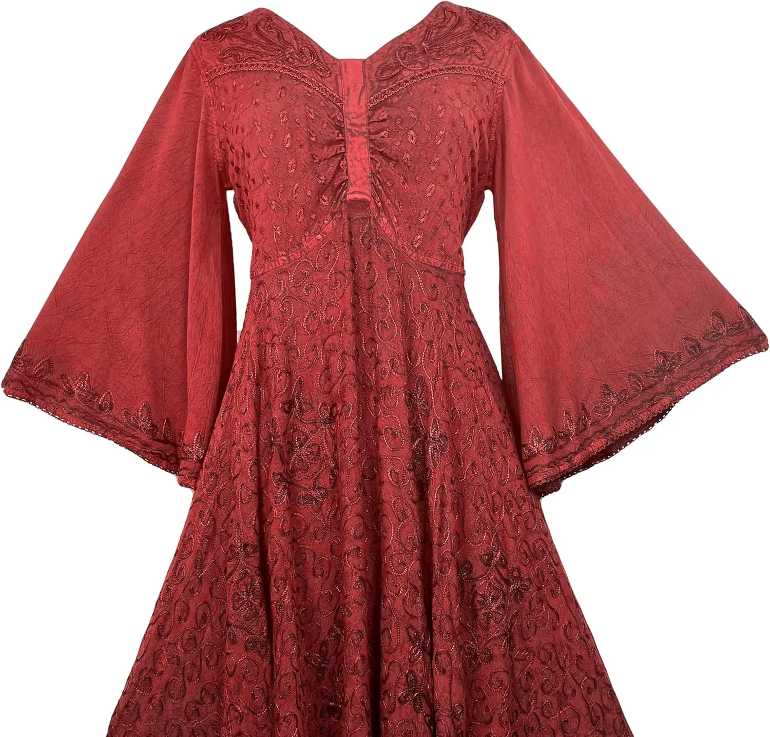 Agan Traders Women's 2025 Sping Bohemian Medieval Renaissance Embroidered Bell Sleeve Flared Calf Length Dress Gown