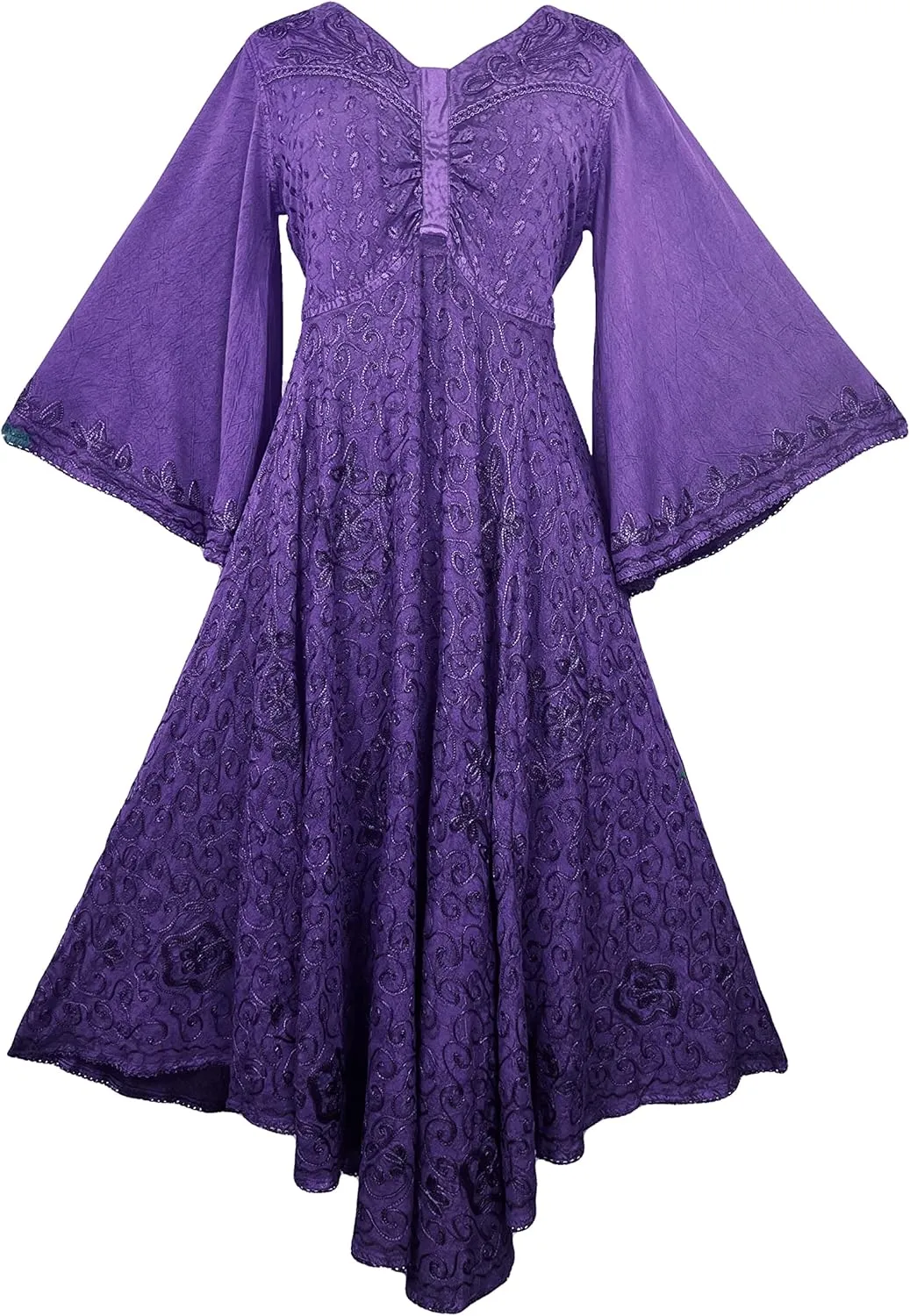 Agan Traders Women's 2025 Sping Bohemian Medieval Renaissance Embroidered Bell Sleeve Flared Calf Length Dress Gown