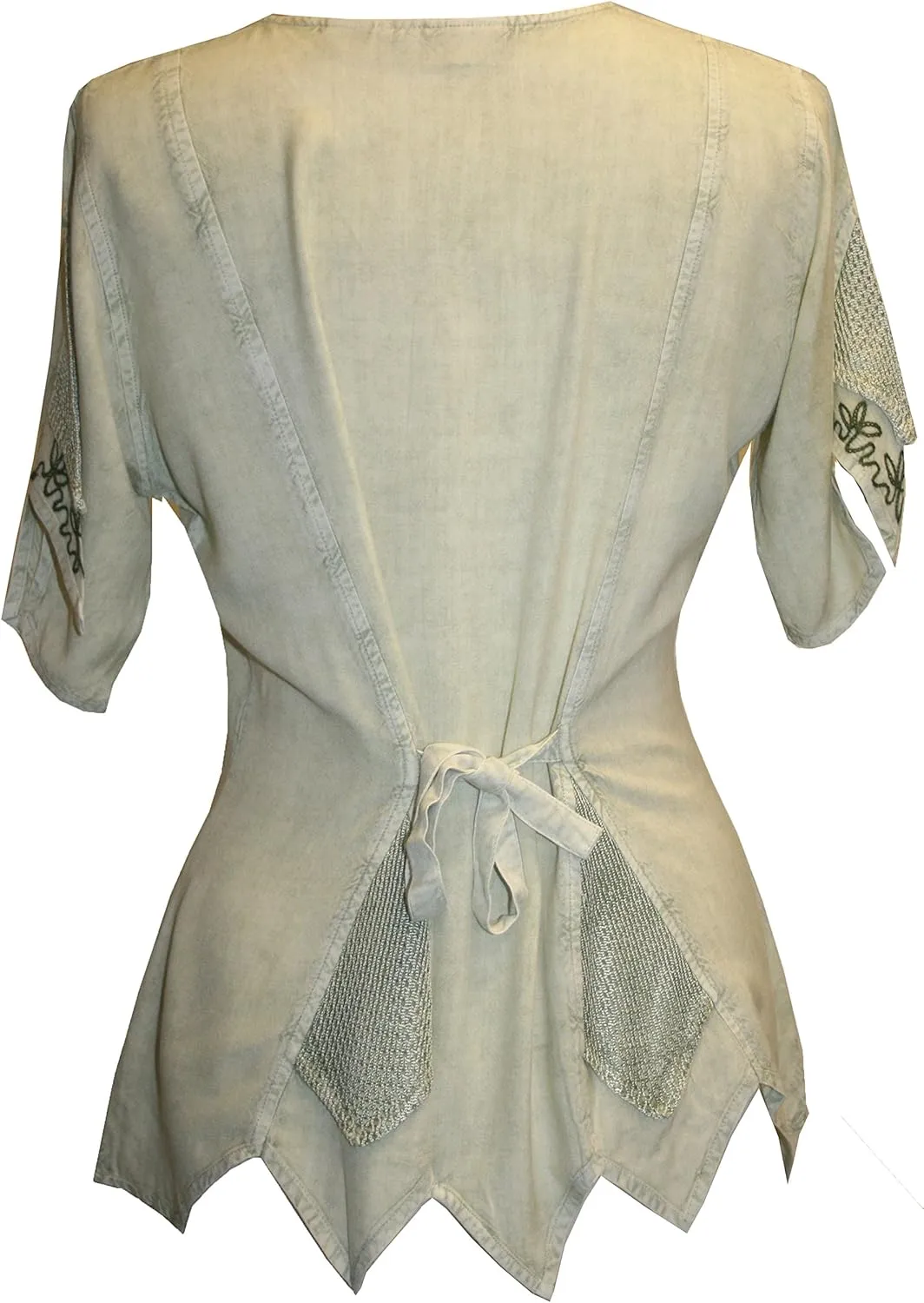 Agan Traders Women's 2025 Summer Renaissance Gypsy Medieval Netted - Asymmetrical Hem Vintage Button Down Short Sleeve Top