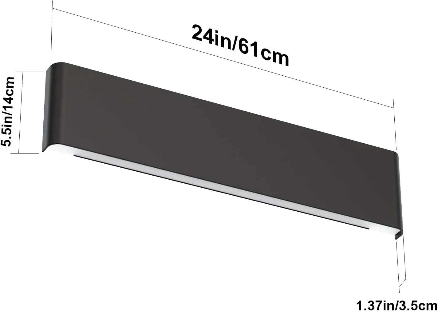 Aipsun 20W/24in Rectangular LED Black Modern Wall Sconce Horizontal Up and Down Wall Mount Light for Indoor Vanity Bar Light Bedroom Living Room Bathroom Home Lighting Fixtures (Warm White 3000K)