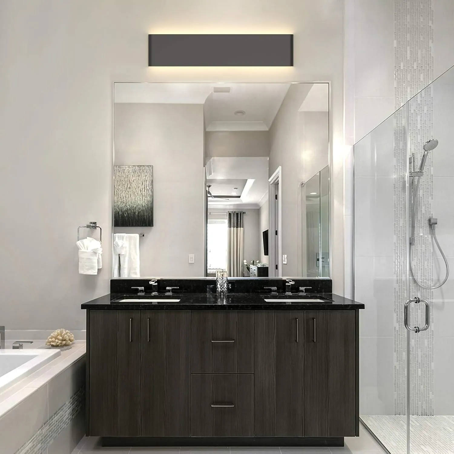 Aipsun 20W/24in Rectangular LED Black Modern Wall Sconce Horizontal Up and Down Wall Mount Light for Indoor Vanity Bar Light Bedroom Living Room Bathroom Home Lighting Fixtures (Warm White 3000K)