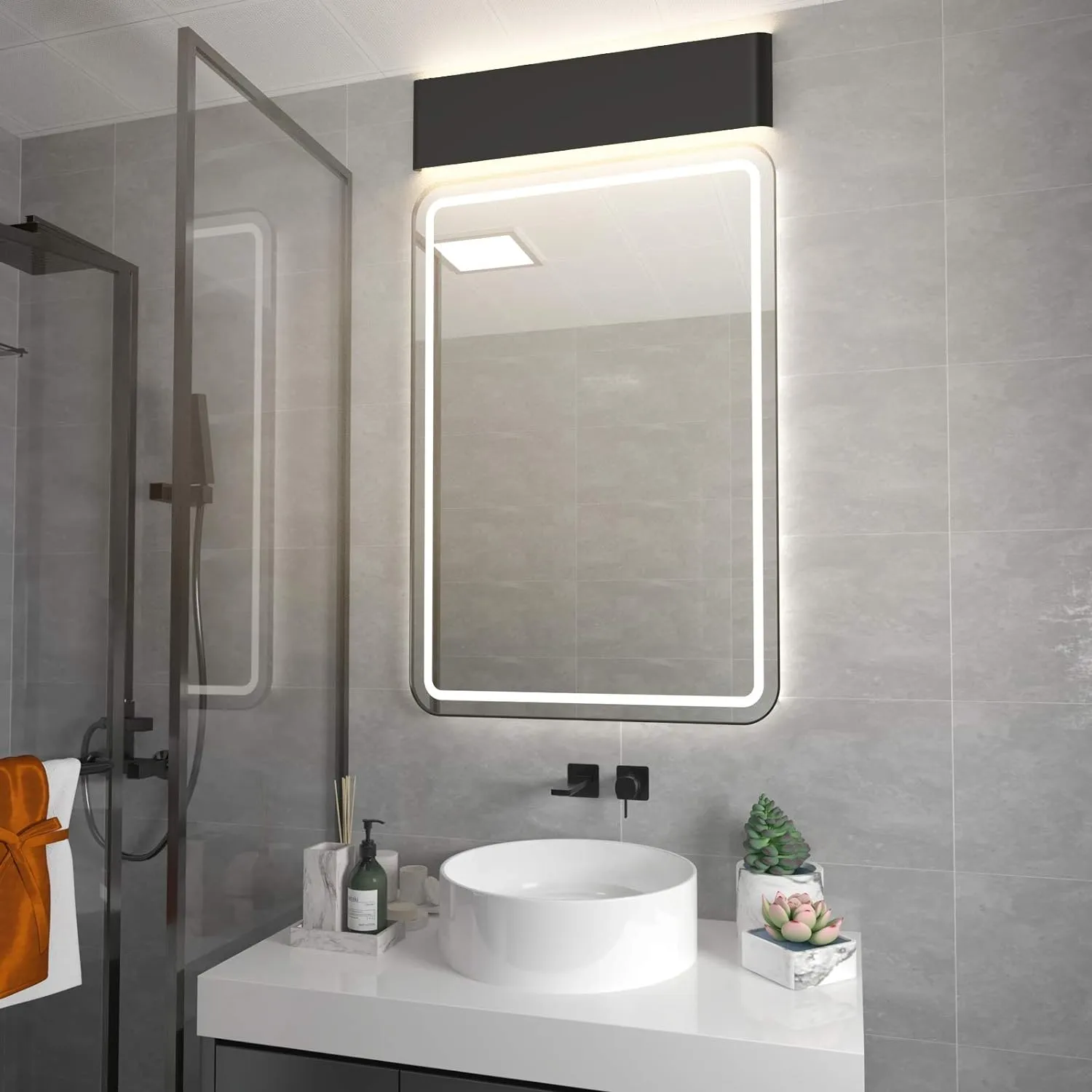 Aipsun 20W/24in Rectangular LED Black Modern Wall Sconce Horizontal Up and Down Wall Mount Light for Indoor Vanity Bar Light Bedroom Living Room Bathroom Home Lighting Fixtures (Warm White 3000K)