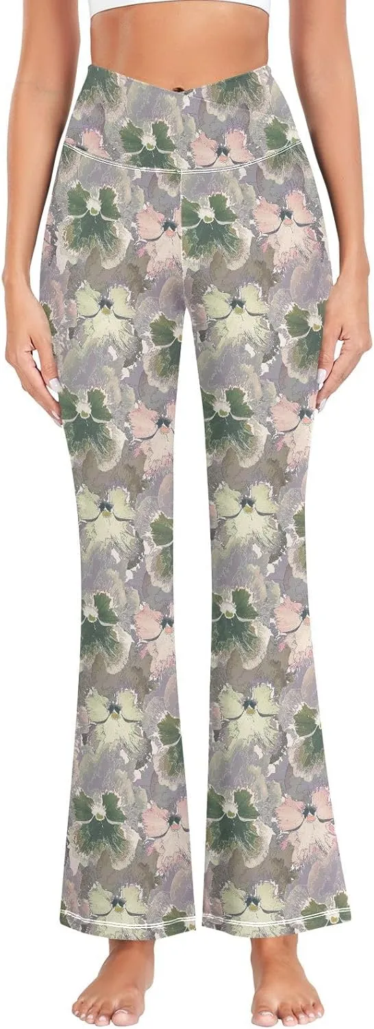 ALAZA Women's Watercolor Pink Roses Blooming Garden Flowers Flare Yoga Pants