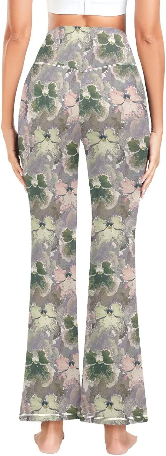 ALAZA Women's Watercolor Pink Roses Blooming Garden Flowers Flare Yoga Pants