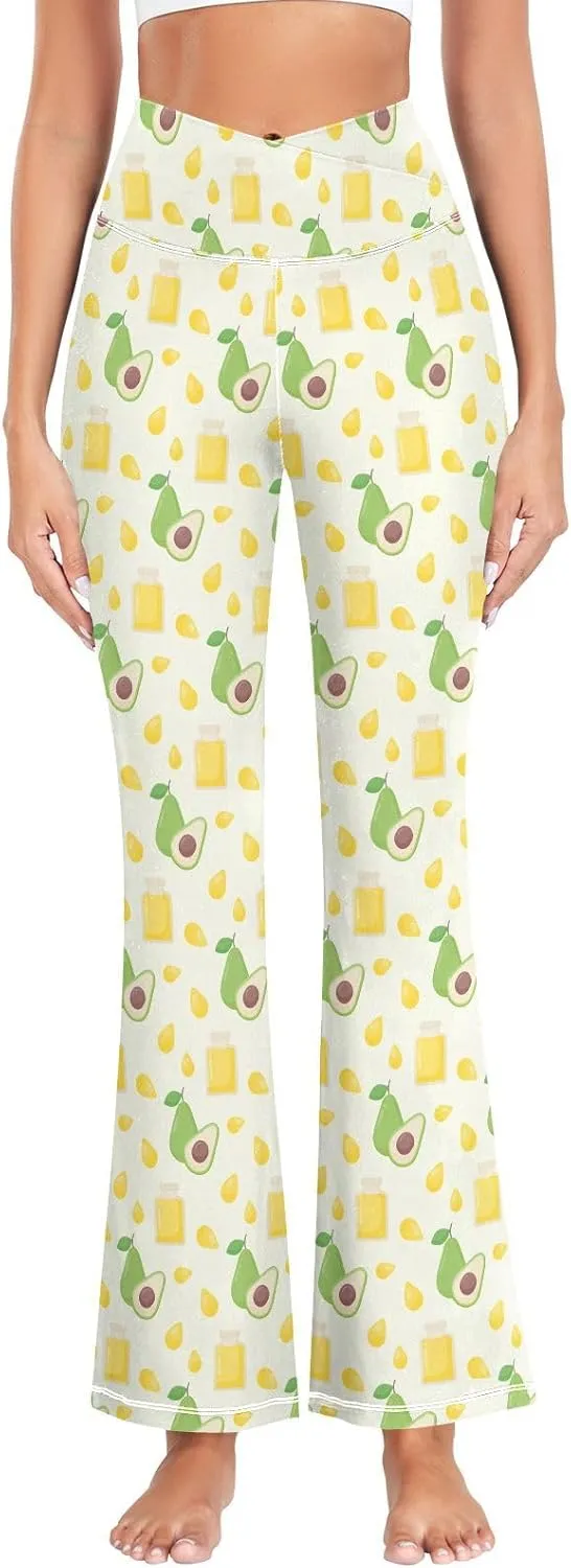 ALAZA Women's Watermelon Slices and Doodles Flare Yoga Pants