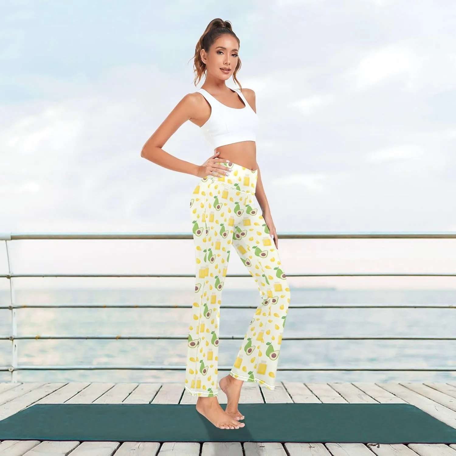 ALAZA Women's Watermelon Slices and Doodles Flare Yoga Pants