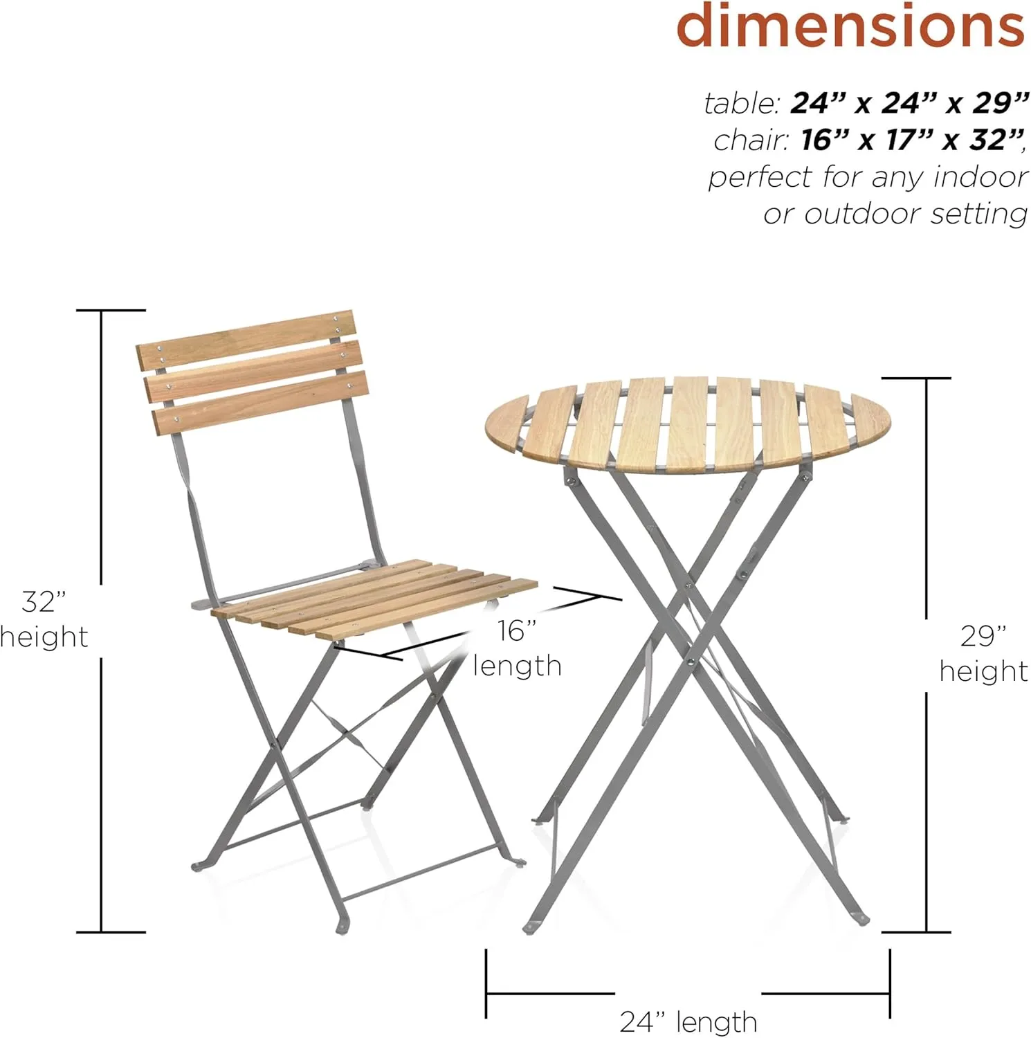 Alpine Corporation 3-Piece Wood Slat and Metal Bistro Set