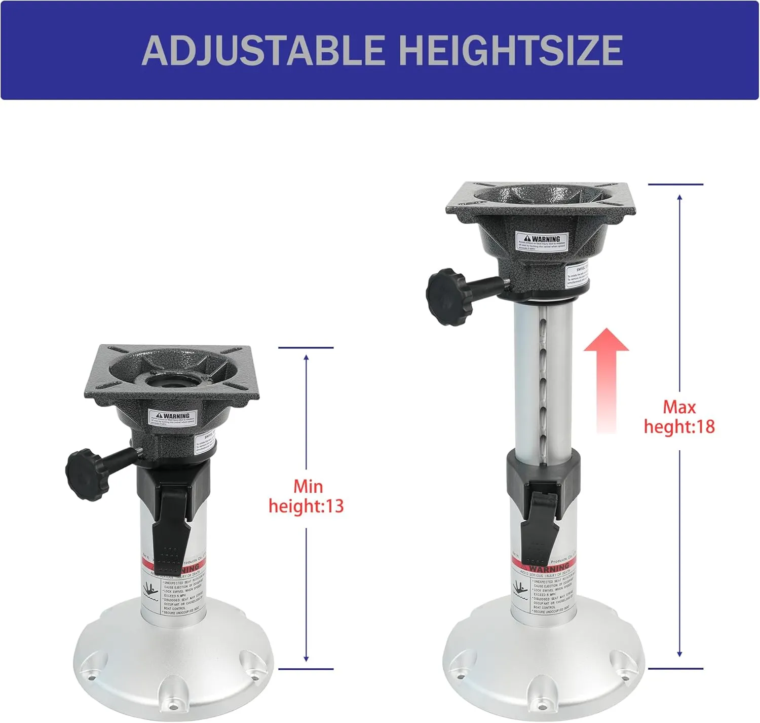 Aluminum Adjustable Height Locking Boat Seat Pedestals 13 to 18 Inches for Boat Seats(1pcs)