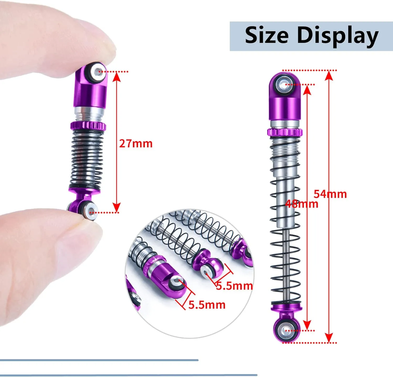 Aluminum Alloy 4Pcs RC Shock 48mm Ajustable Shocks Absorber Dampers for SCX24 Shocks 48mm Upgrades 1/24 RC Crawler Car Accessories, Black and Purple