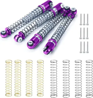 Aluminum Alloy 4Pcs RC Shock 48mm Ajustable Shocks Absorber Dampers for SCX24 Shocks 48mm Upgrades 1/24 RC Crawler Car Accessories, Black and Purple