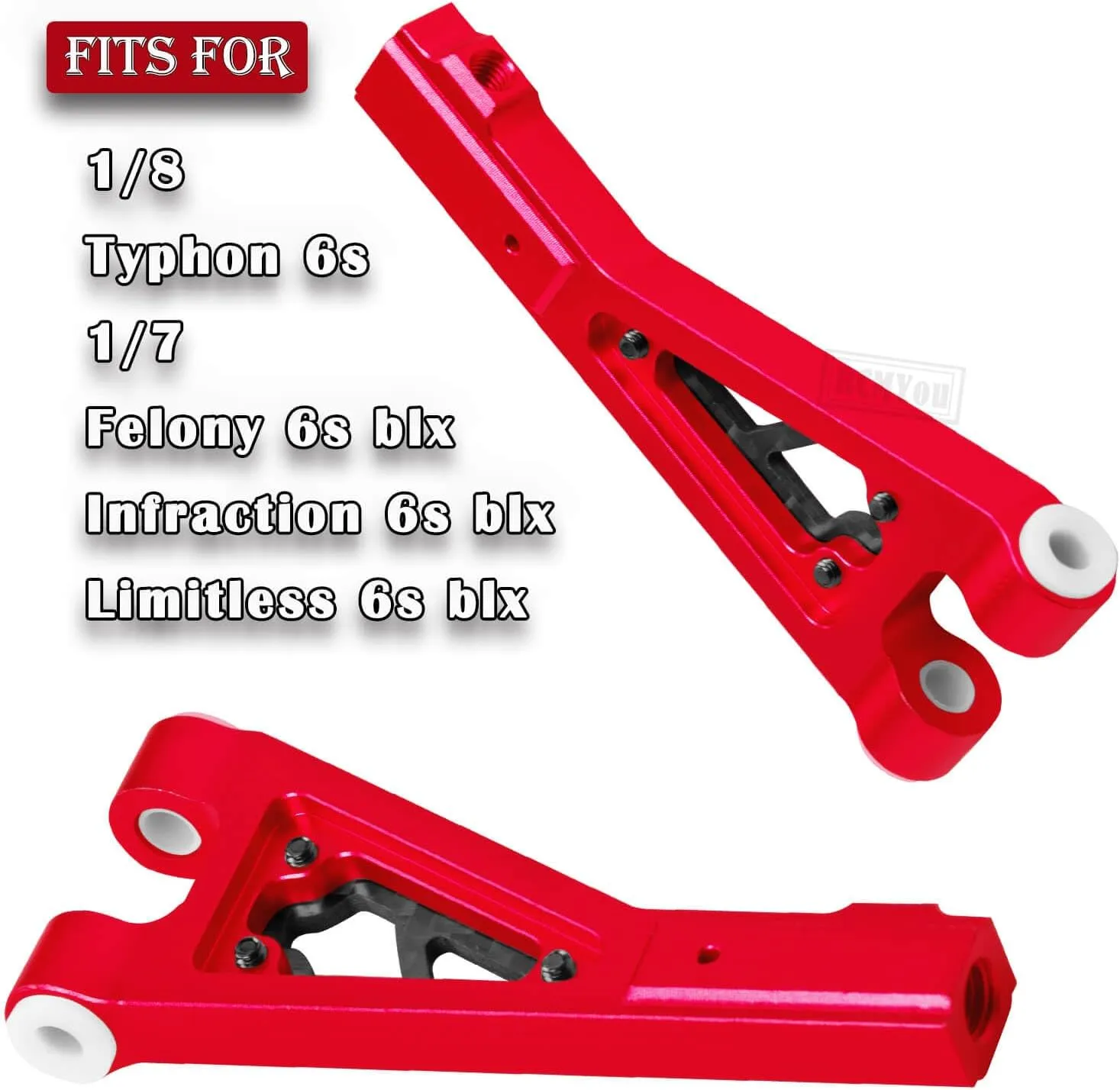 Aluminum Front Upper Suspension A Arms Upgrades Part for 1/8 Typhon 6S,1/7 Felony 6S BLX Infraction 6S BLX Limitless 6S BLX,2pcs Front Upper Arms Hops up w/Pivot Balls,Red