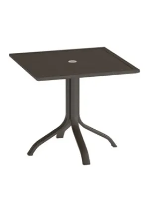 Aluminum Slat 36" Square KD Pedestal Dining Table With Umbrella Hole by Tropitone