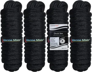 Amarine Made Double Braided Nylon Dock Lines 3300 lbs Breaking Strength (L:20 ft. D:3/8 inch Eyelet: 10 inch) 4 Pack of Marine Mooring Rope Boat Dock Lines with Loop Working Load Limit:660 lbs