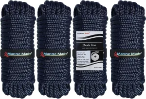 Amarine Made Double Braided Nylon Dock Lines with Loop 3300 lbs Breaking Strength (L:20 ft. D:3/8 inch Eyelet: 12 inch) 4 Pack of Marine Mooring Rope Boat Dock Lines Working Load Limit:660 lbs