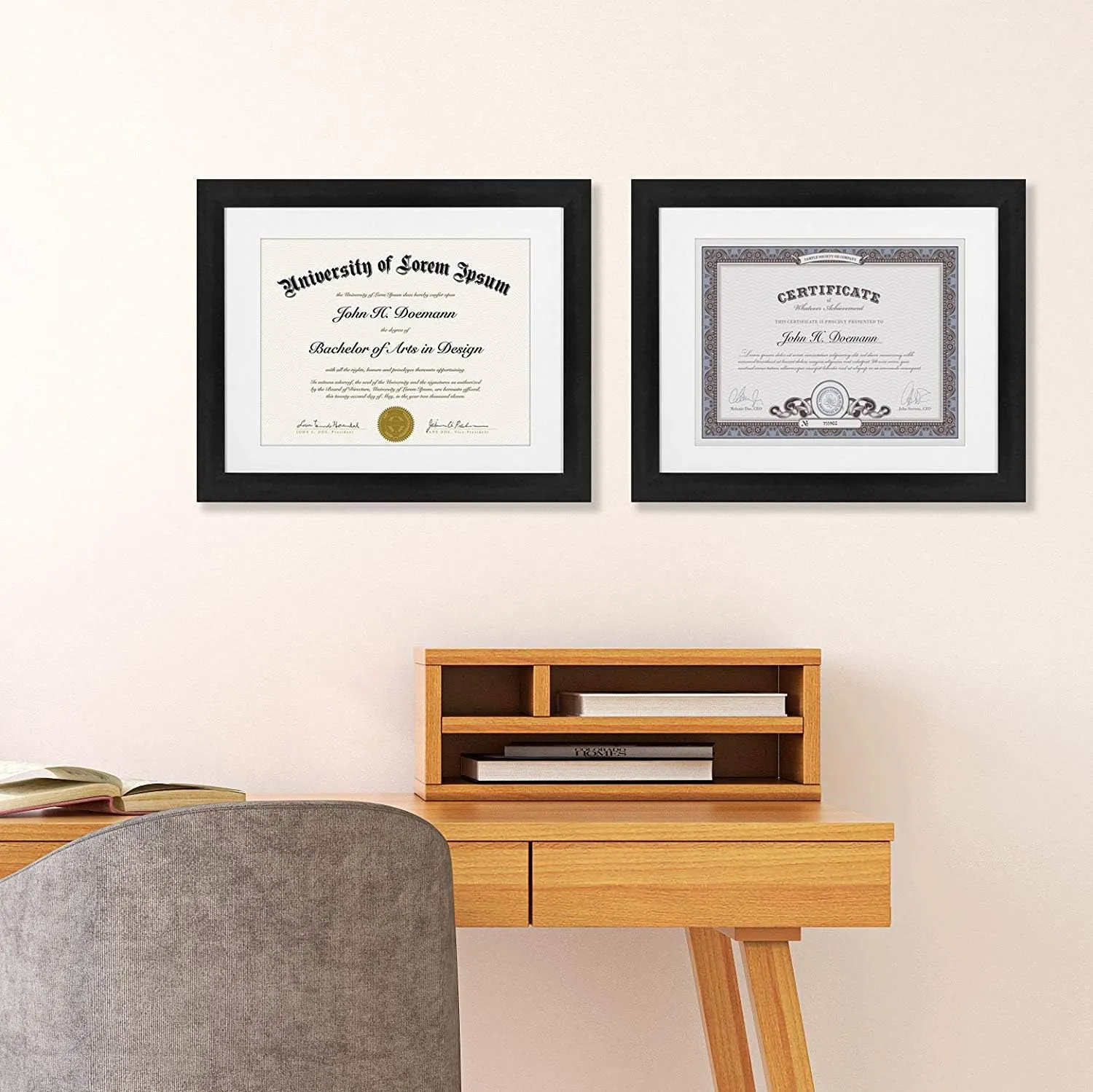 Americanflat 11x14 Diploma Frame with Shatter-Resistant Glass - Set of 2 - Use as 8.5x11 Frame with Mat or Display 11x14 Documents Without Mat - Legacy Collection - Certificate Frames for Wall - Black