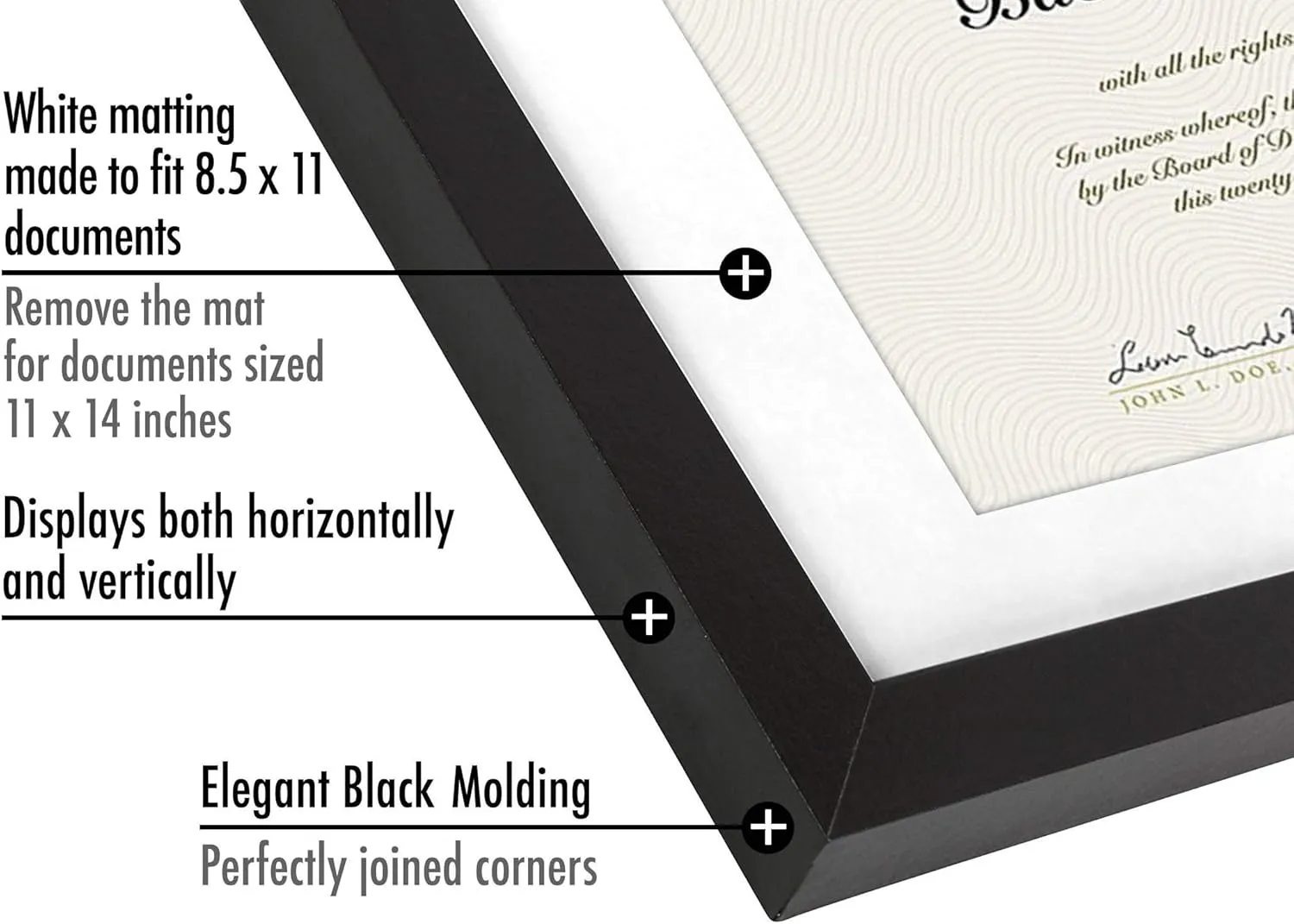 Americanflat 11x14 Diploma Frame with Shatter-Resistant Glass - Set of 2 - Use as 8.5x11 Frame with Mat or Display 11x14 Documents Without Mat - Legacy Collection - Certificate Frames for Wall - Black