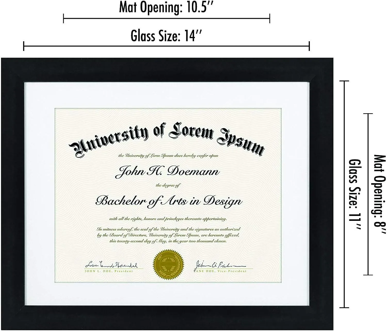 Americanflat 11x14 Diploma Frame with Shatter-Resistant Glass - Set of 2 - Use as 8.5x11 Frame with Mat or Display 11x14 Documents Without Mat - Legacy Collection - Certificate Frames for Wall - Black